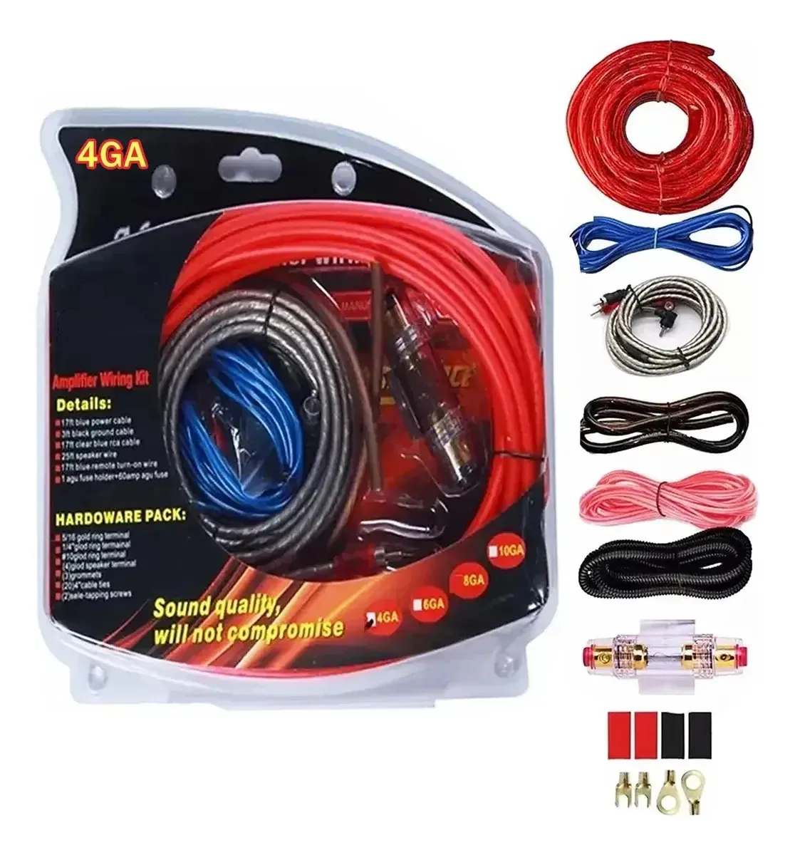 Cabos de áudio Kinqilin 4ga Rca Kit de instalação automática de cabos de áudio