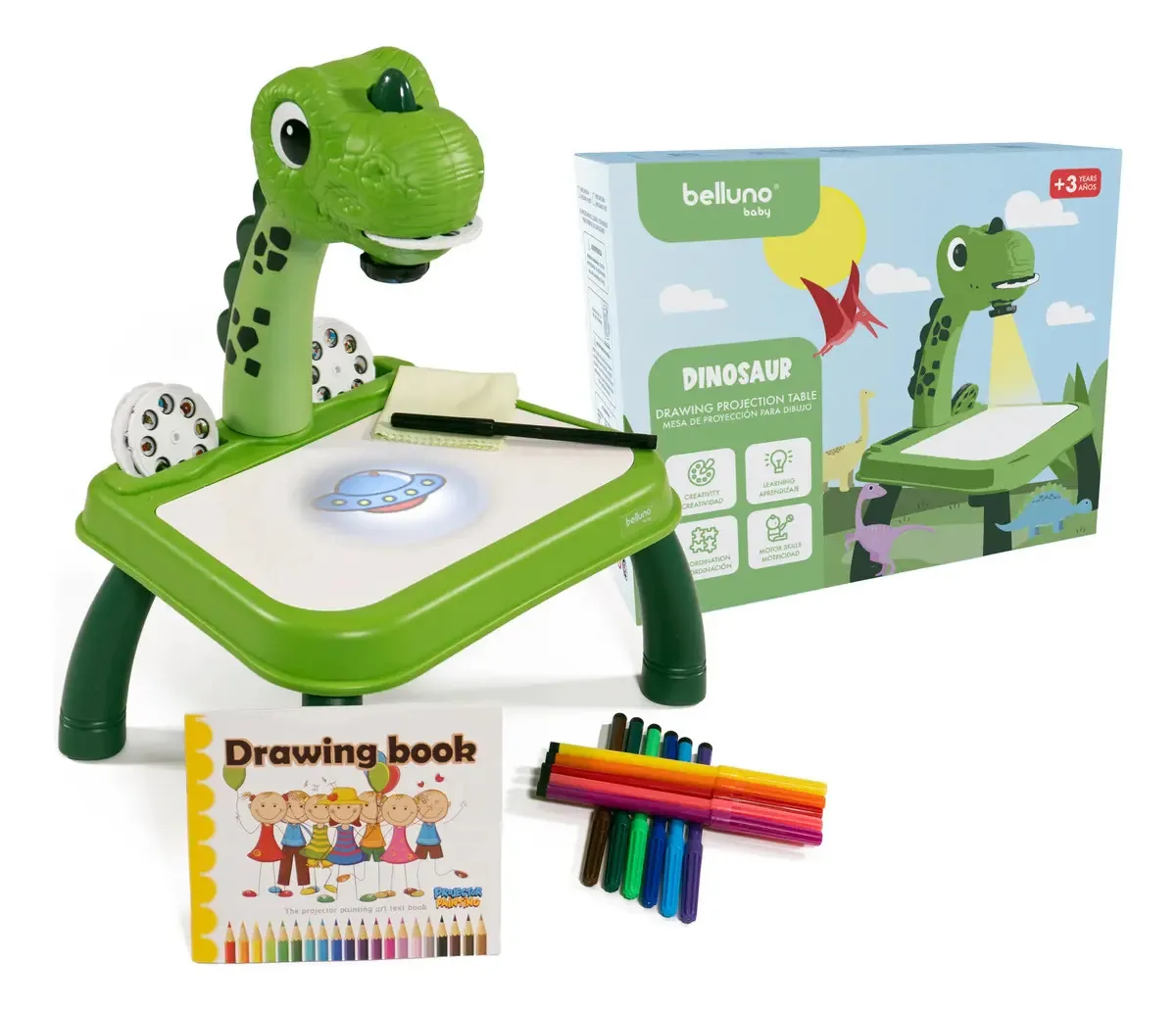 Mesa educacional para projetor de desenho musical Belluno Baby Tavola Green