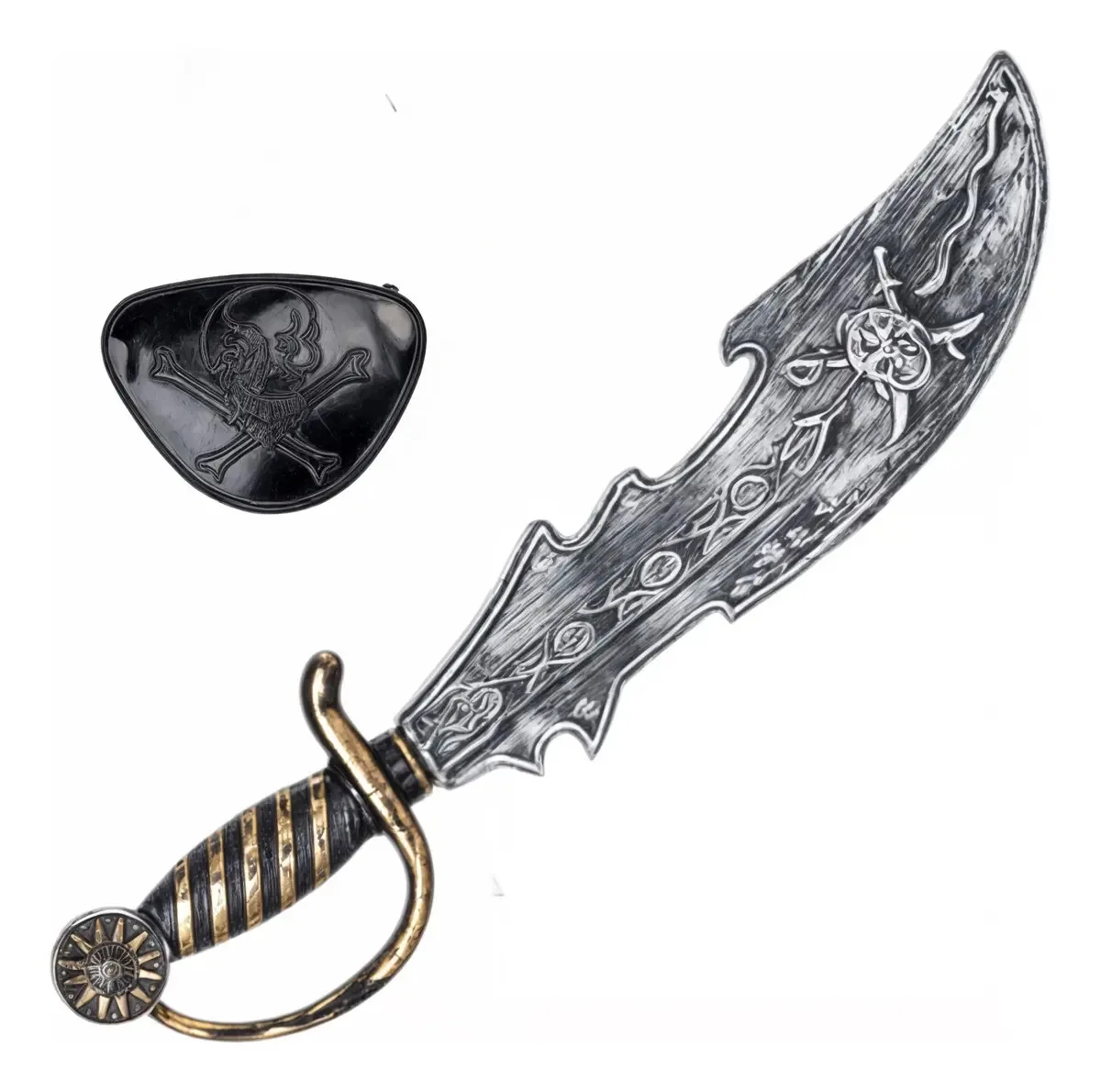 Kit de espada e adesivo de pirata de Halloween para crianças, cor prateada