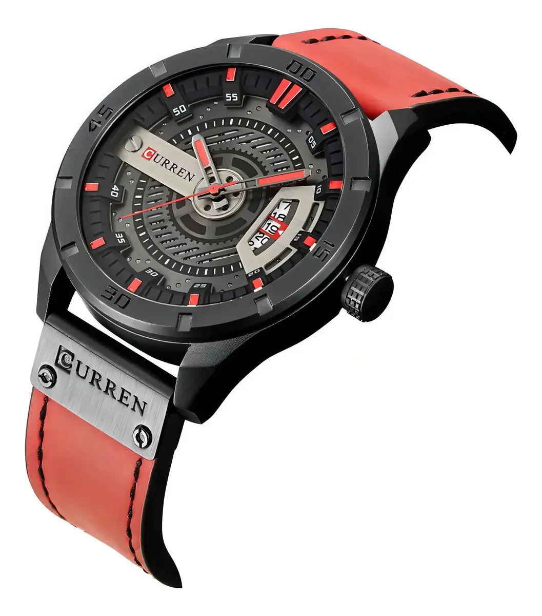 Relógios Curren Leather Business Men: Calendário Correia Vermelho