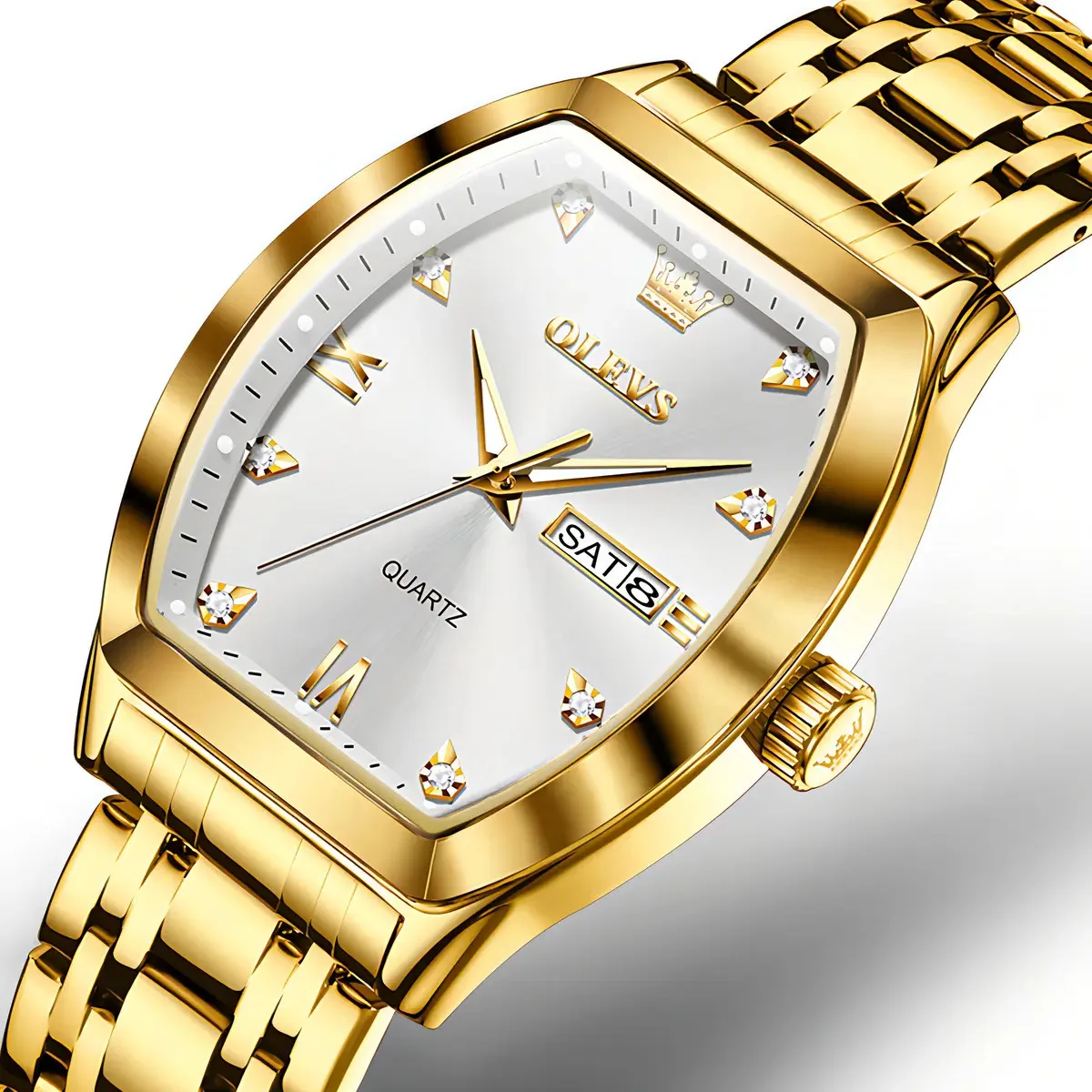 Relógios Olevs Luminous Luxury Diamond Calendar Fundo Branco