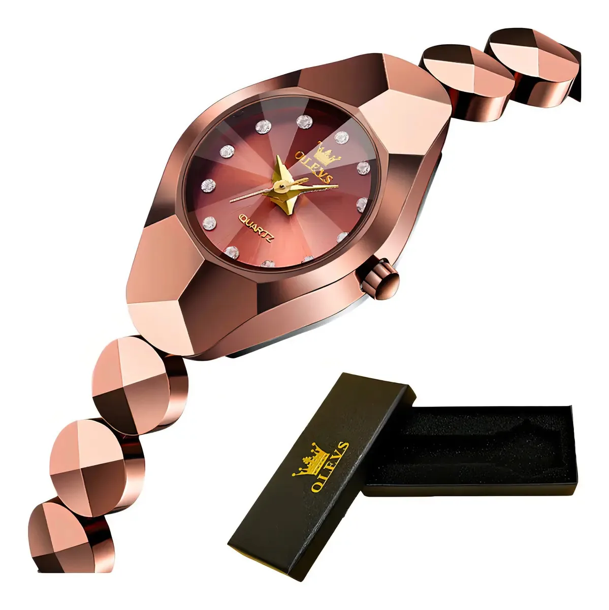 Relógios de quartzo modernos com diamantes impermeáveis Olevs Strap Relógios de pulso em ouro rosa