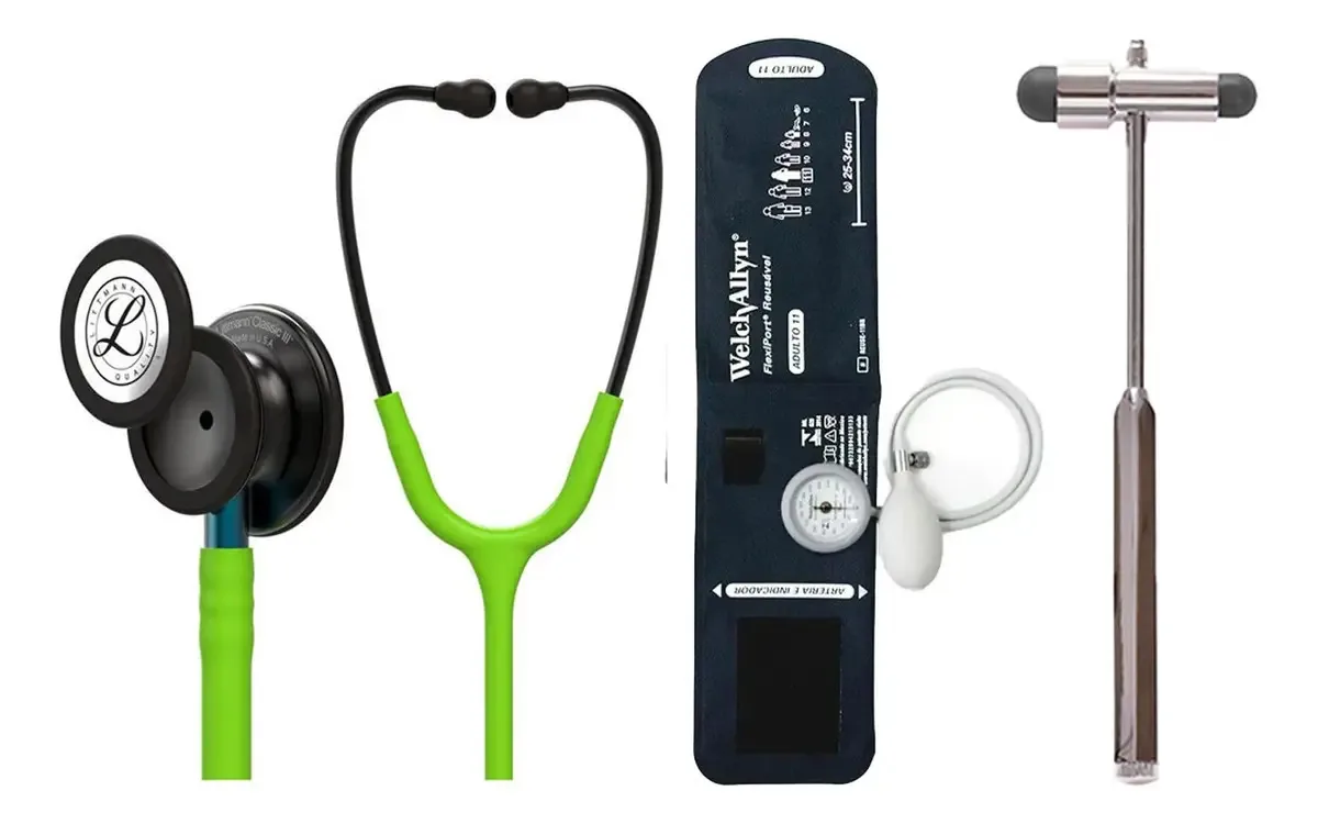 Estetoscópio Littmann Classic3 + 44 medidores de pressão arterial + Lemon Green Hammer
