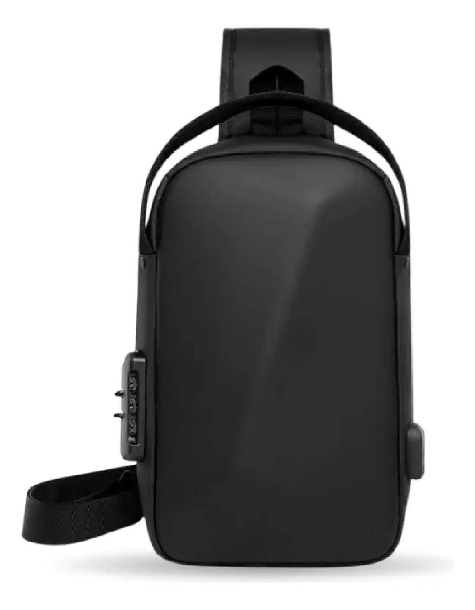 Bolsa anti-roubo impermeável com porta USB e cadeado de segurança preto