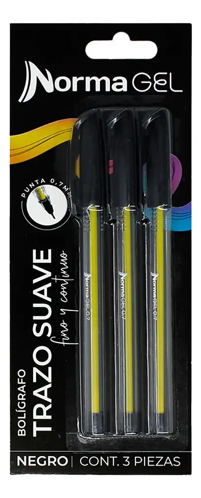 Canetas de gel Canetas finas, ponta preta, 0,7 mm, 3 peças, exterior transparente, tinta preta - preta