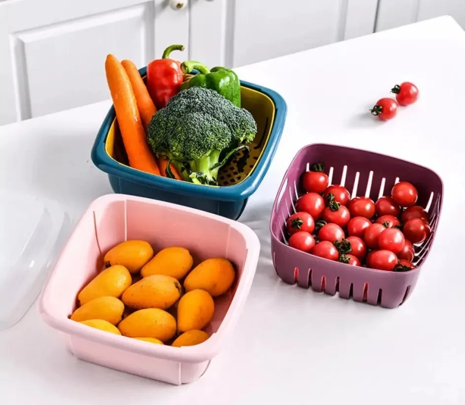 Cesta de armazenamento de frutas e vegetais rosa claro