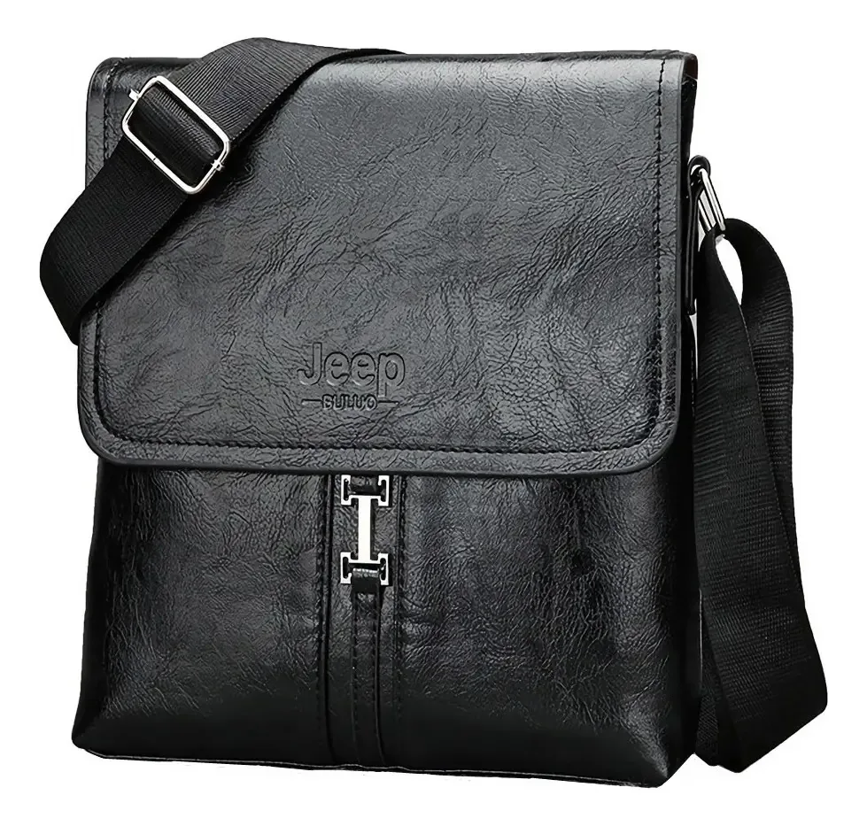 Bolsa de ombro de couro masculina Bolsa de ombro preta