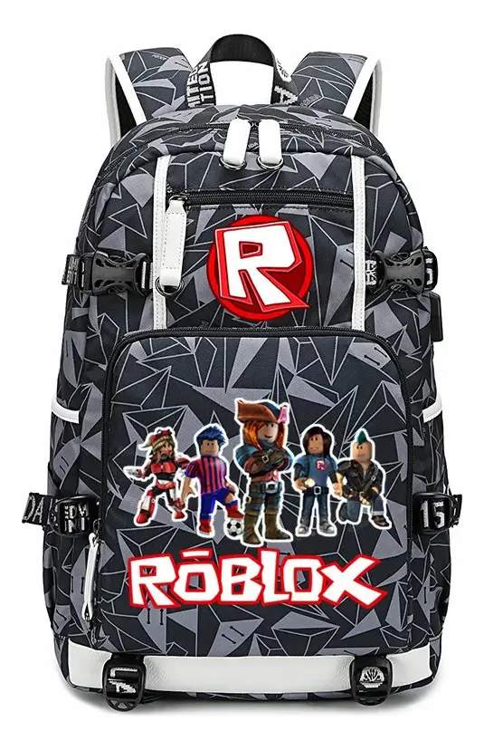 Mochila estampada com periféricos de jogos Roblox New A Color 606, cinza, padrão cinza, 3 designs de tecido de tamanho livre