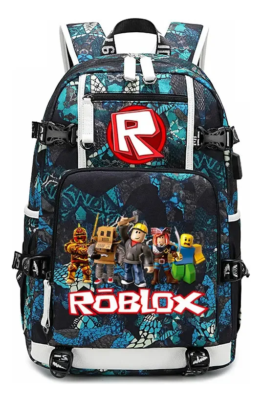 Mochila estampada com periféricos de jogos Roblox New A Color 606, azul, padrão azul, 4, design de tecido de tamanho livre