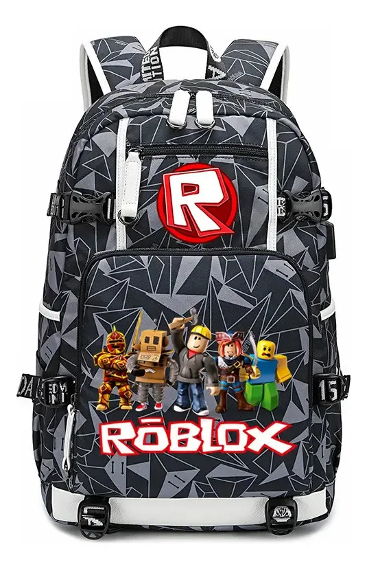Mochila estampada com periféricos de jogos Roblox New A Color 606, padrão cinza cinza, 4 designs de tecido de tamanho livre