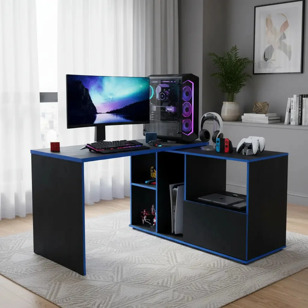 Mesa Gamer Jack - Preto-azul