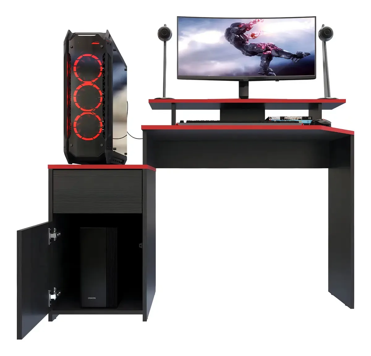 Mesa Gamer Basic, cor: wengue/vermelho