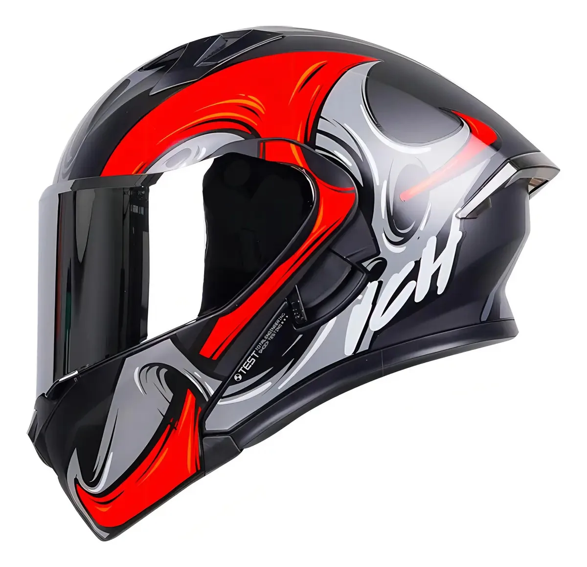 Capacete Bioma dobrável Ich 3120 Dv certificado em preto fosco com viseira vermelha e prateada tamanho L