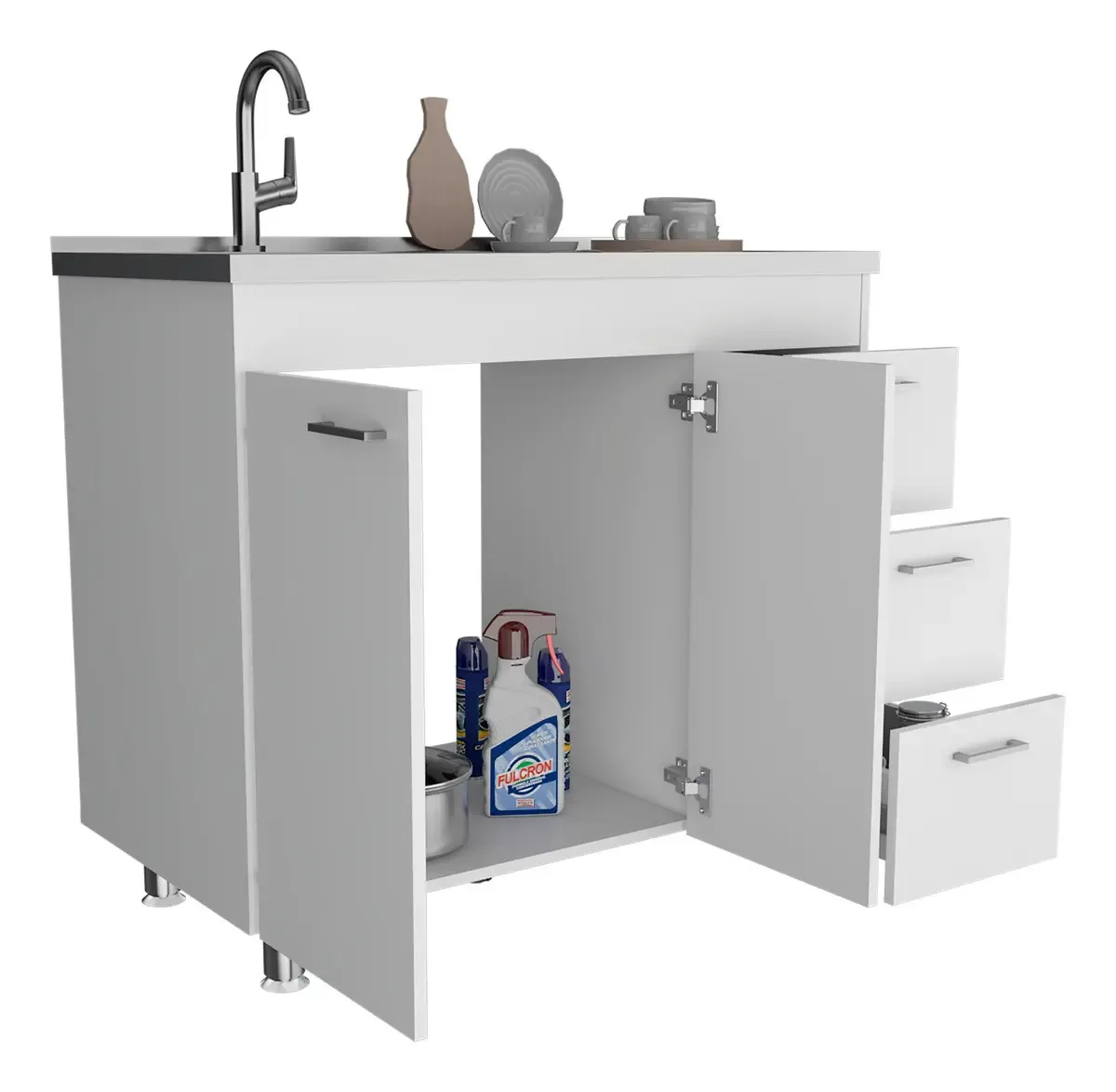 Armário inferior de cozinha Ferreti 90x100 Rta, cor branca
