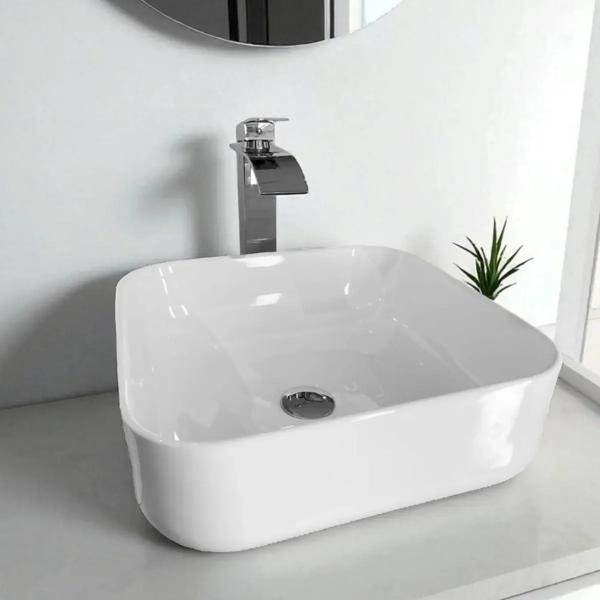 Combinação de lavatório e misturador C898 Deluxe com acabamento branco