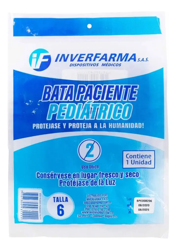 Bata Paciente Pediátrico Manga Longa Tamanho 6 Inverfarma