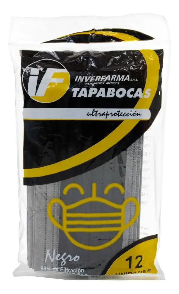 Máscaras Pretas 12 Unidades Inverfarma