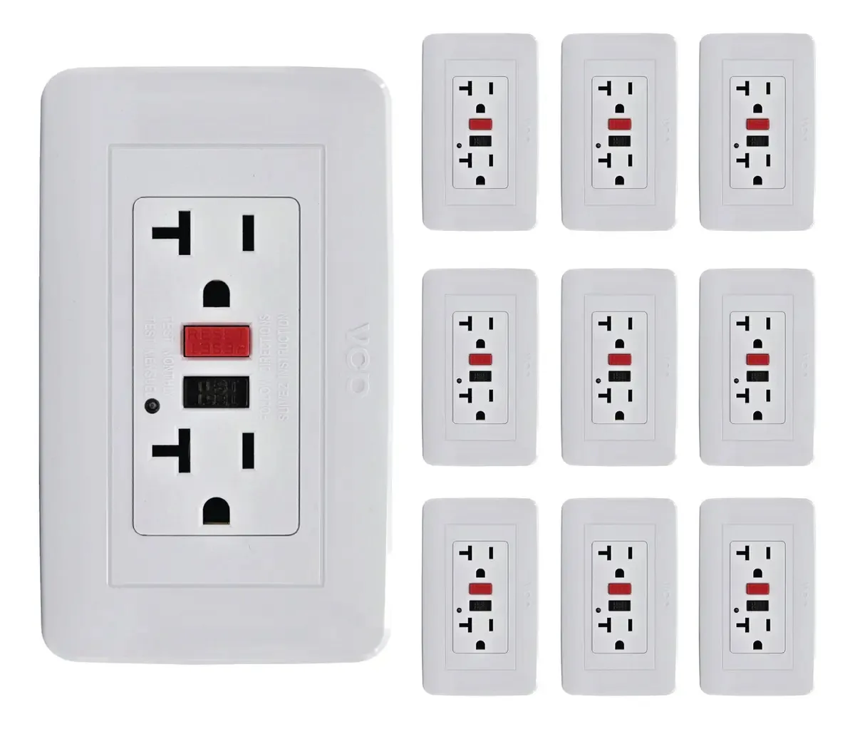 Tomada elétrica Gfci 20 A x 10 unidades Banheiros, áreas úmidas, cor branca