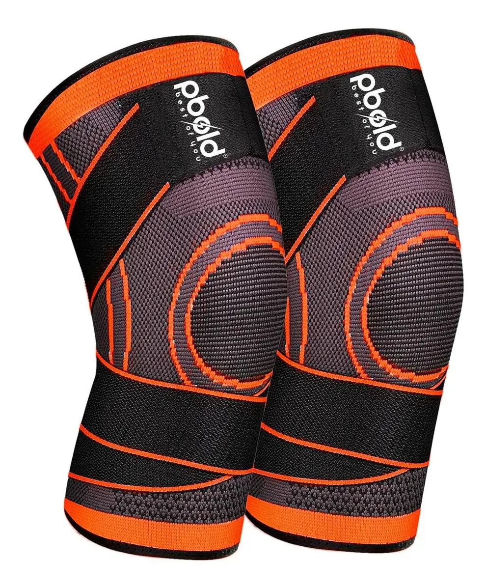 Par de joelheiras esportivas de compressão Pbold, cor: laranja, tamanho S