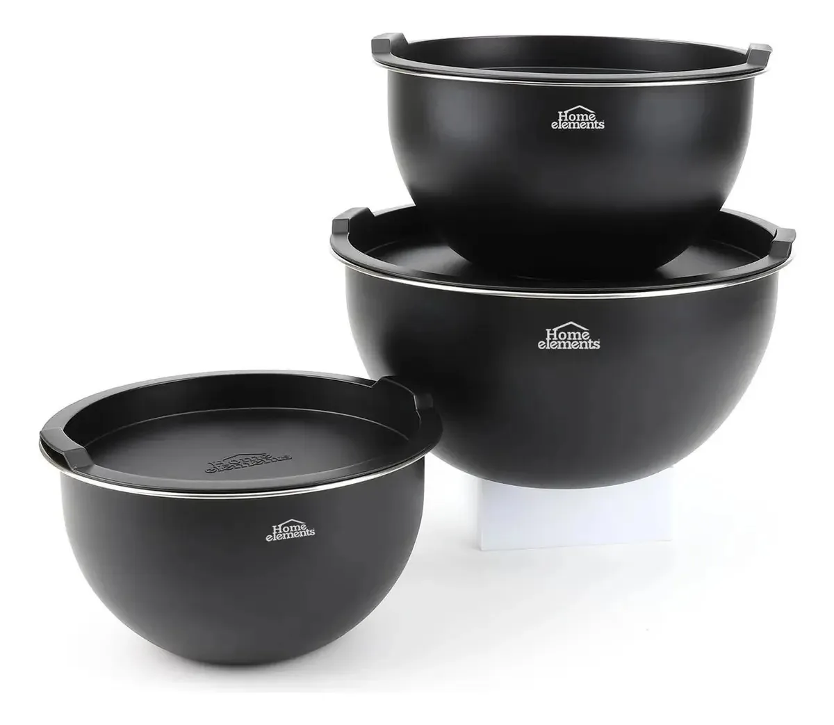 Tigelas de aço inoxidável com tampa Tigelas de salada pretas