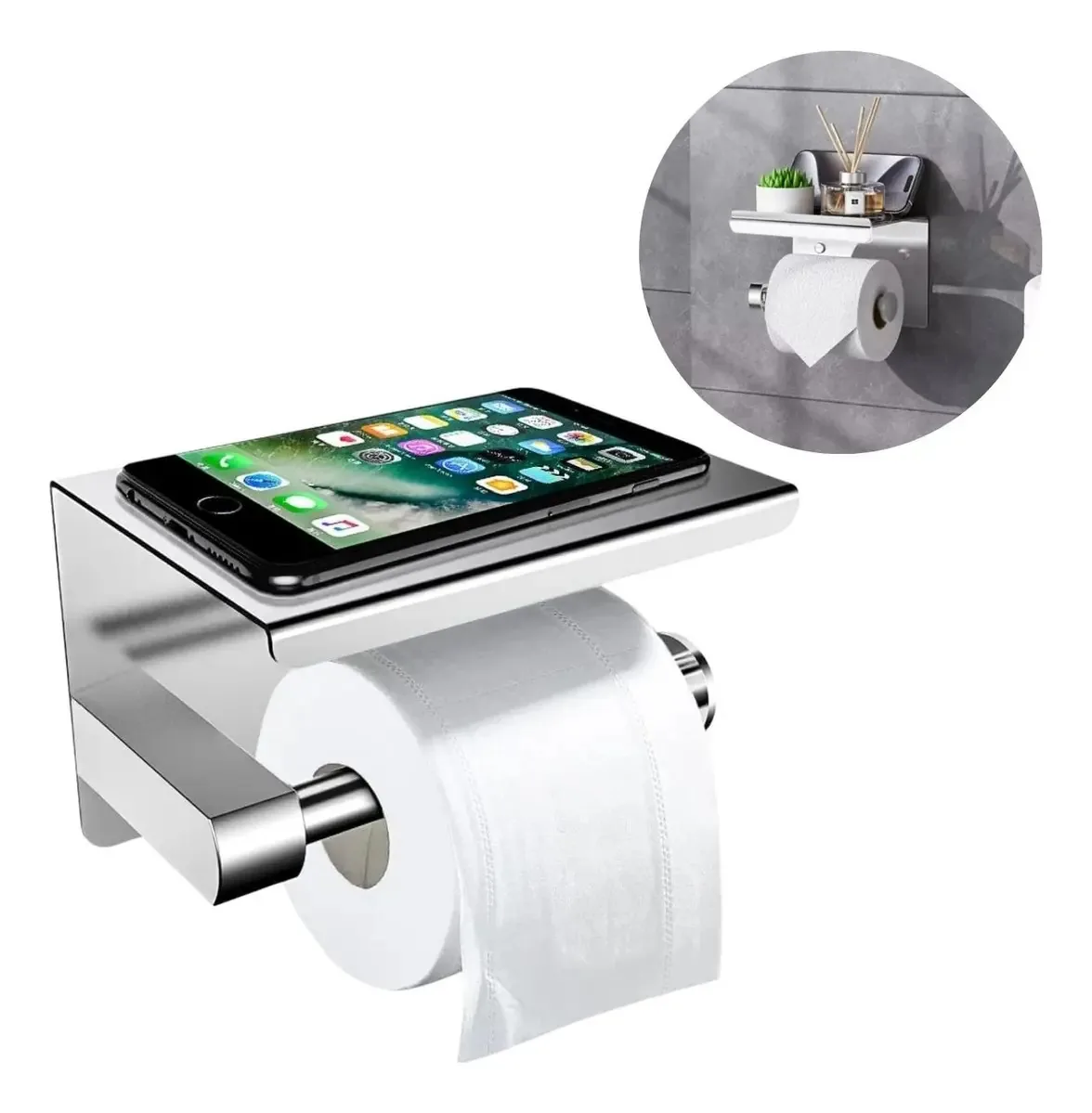 Suporte de papel higiênico de parede Pamo suporte para celular Suporte para celular prateado em aço Sus304