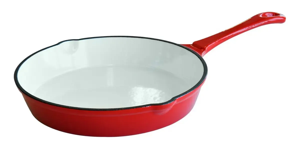Frigideira de ferro fundido esmaltado vermelho