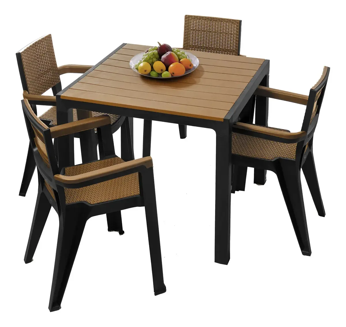 Sala de jantar ao ar livre, jardim, 4 assentos, Mq, cor de tabaco