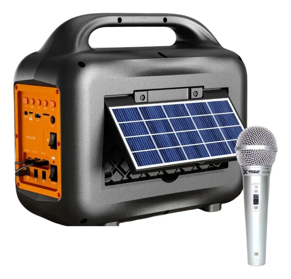 Alto-falante Bluetooth Solar Power Bank Microfone Multifuncional Cor Preto