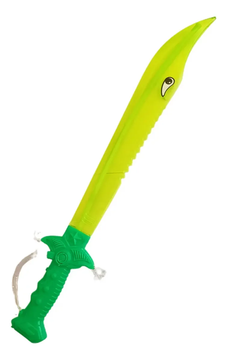 Espada verde com design de tubarão com luzes e sons para crianças guerreiras