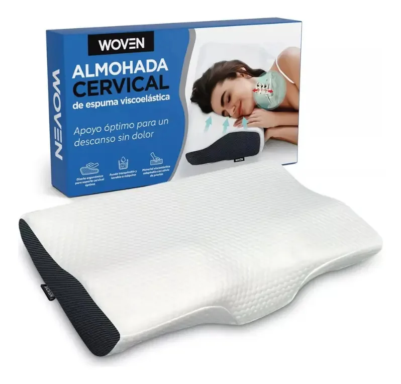 Almofada ortopédica cervical tecida, espuma viscoelástica ergonômica, espuma viscoelástica