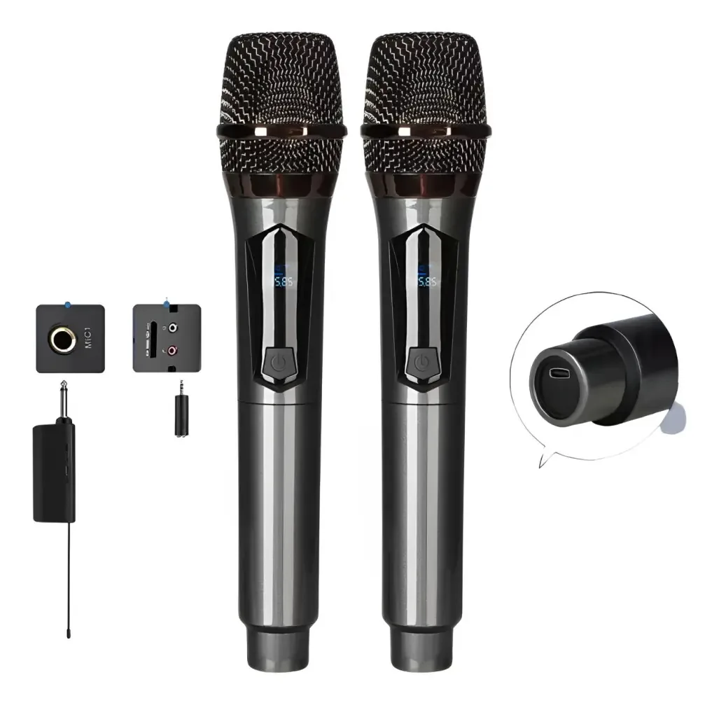 Microfones UHF DX-U802 cor preta