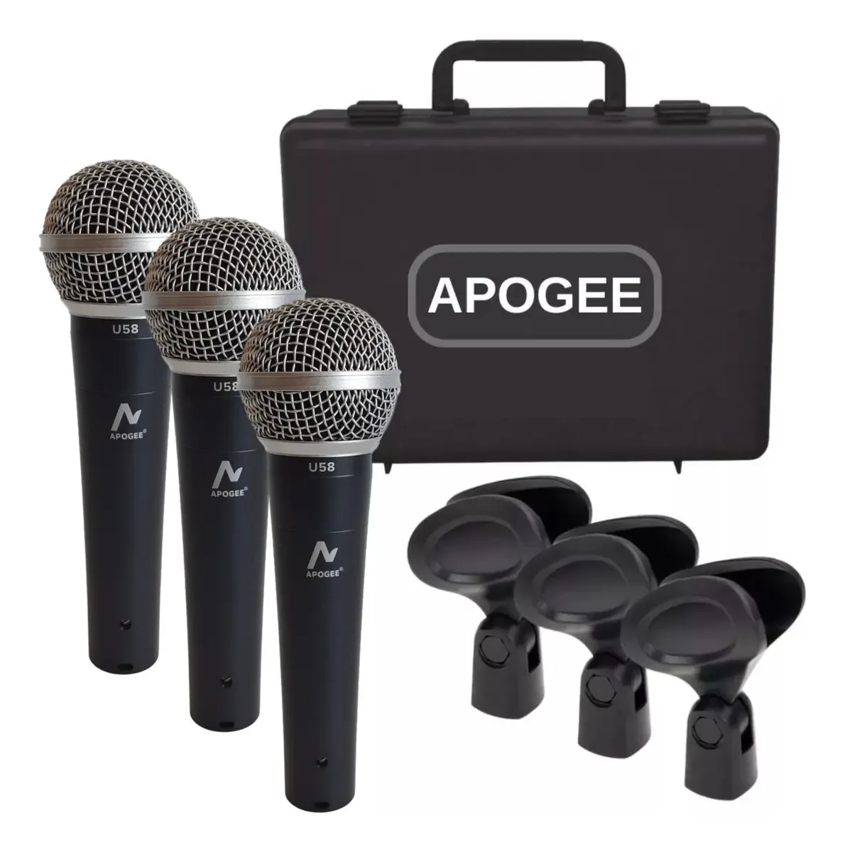 Conjunto de microfones dinâmicos Apogee U58 Kit X3, mala preta