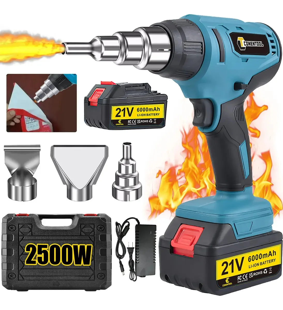 Pistola de calor sem fio de temperatura ajustável de 2500w