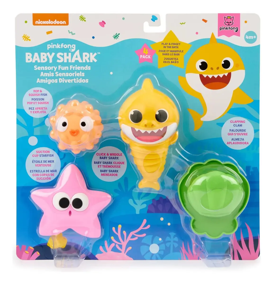 Baby Shark Sensory Fun Friends, pacote com 4, brinquedos para. Cor do bebê tubarão