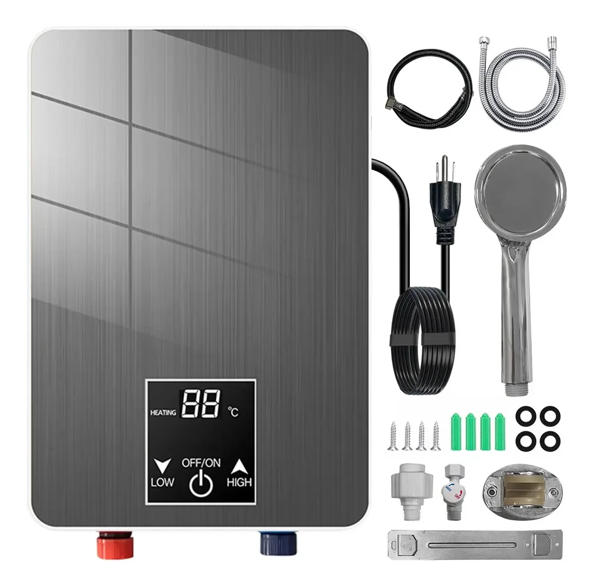 Aquecedor elétrico de água, aquecedor de água instantâneo com pulverizador de chuveiro, temperatura ajustável, caldeira elétrica para água quente doméstica, aquecedor de degraus sem tanque para...