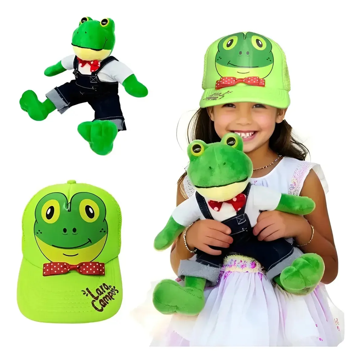 Sapo de pelúcia Rana Rene de 30 cm com macacão