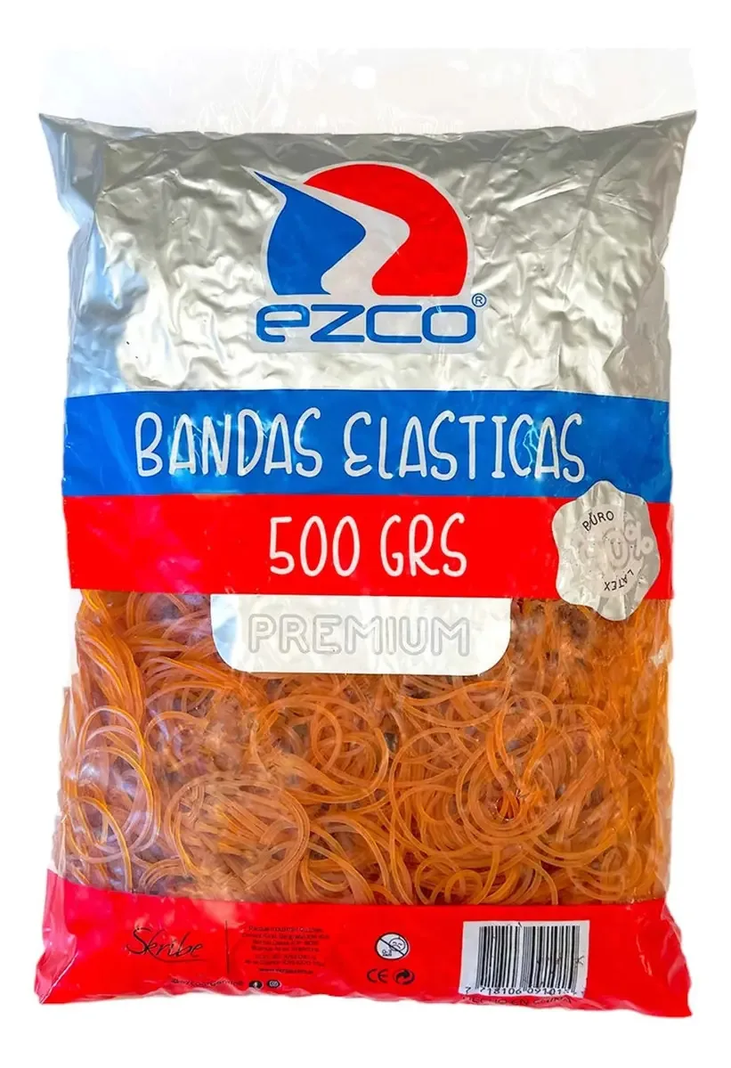 Faixas elásticas premium 100% látex Ezco 38mm X 500grs