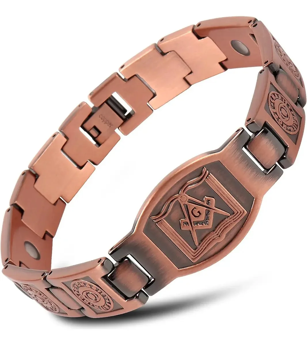 Pulseira de cobre puro Aradoo Cross para homens, joias e cor Rega B-C039