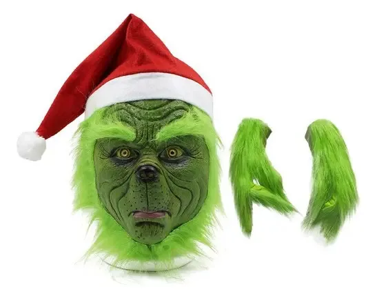Máscara e luvas de cosplay Grinch para o Natal, Green Party A