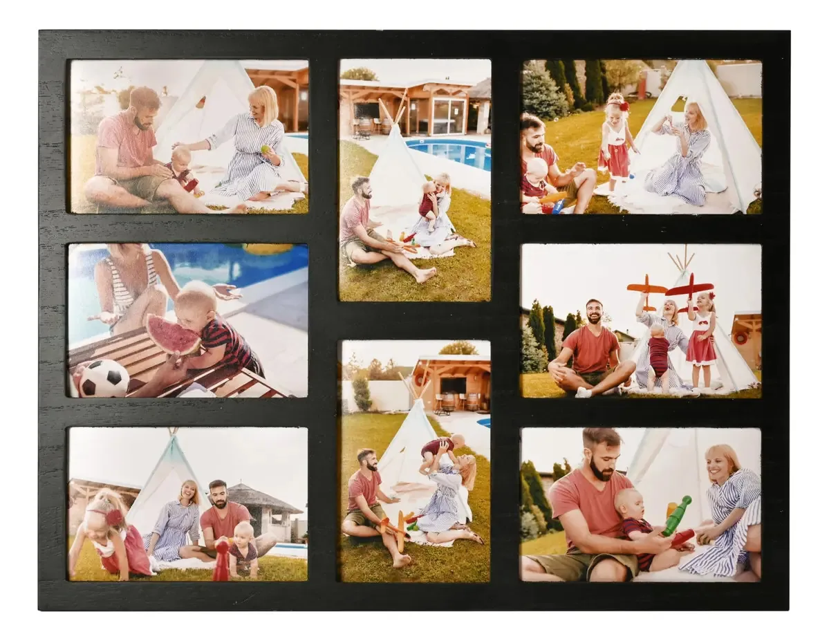 Moldura fotográfica Mont Pleasant para colagem de fotos 4 x 6 cores, 8 aberturas - preta
