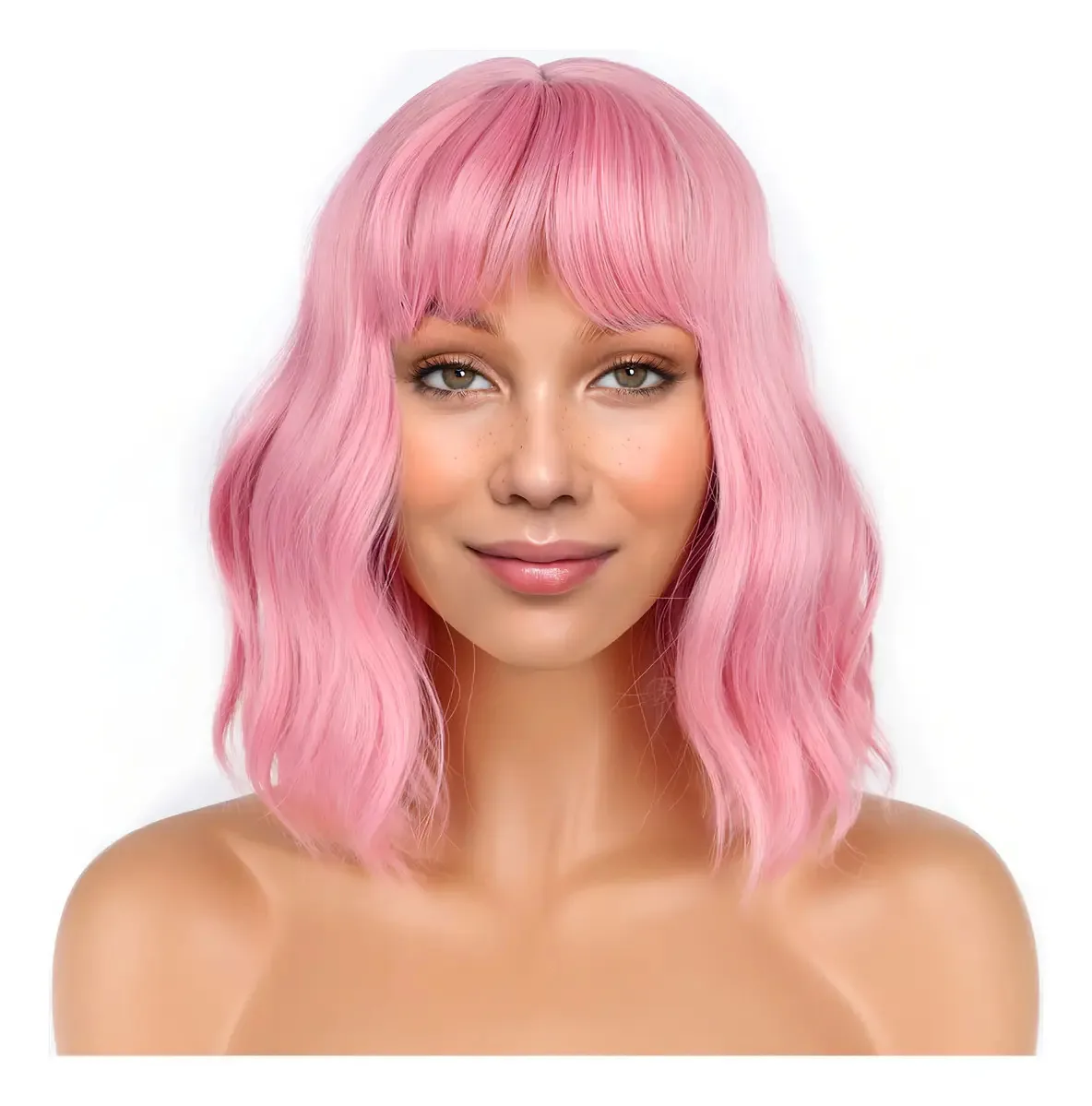 Perucas curtas Lanice Pink Bob com franja para M