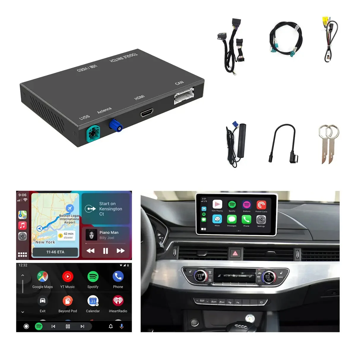 Carplay Sem Fio + Android Auto + Kit De Módulo De Atualização De Espelho De Tela, Aplicativo Youtube Incorporado, Compatível Com Audi A3 A4l Q5l Q2 Q7 2017-2019 Com Tela De 8.3