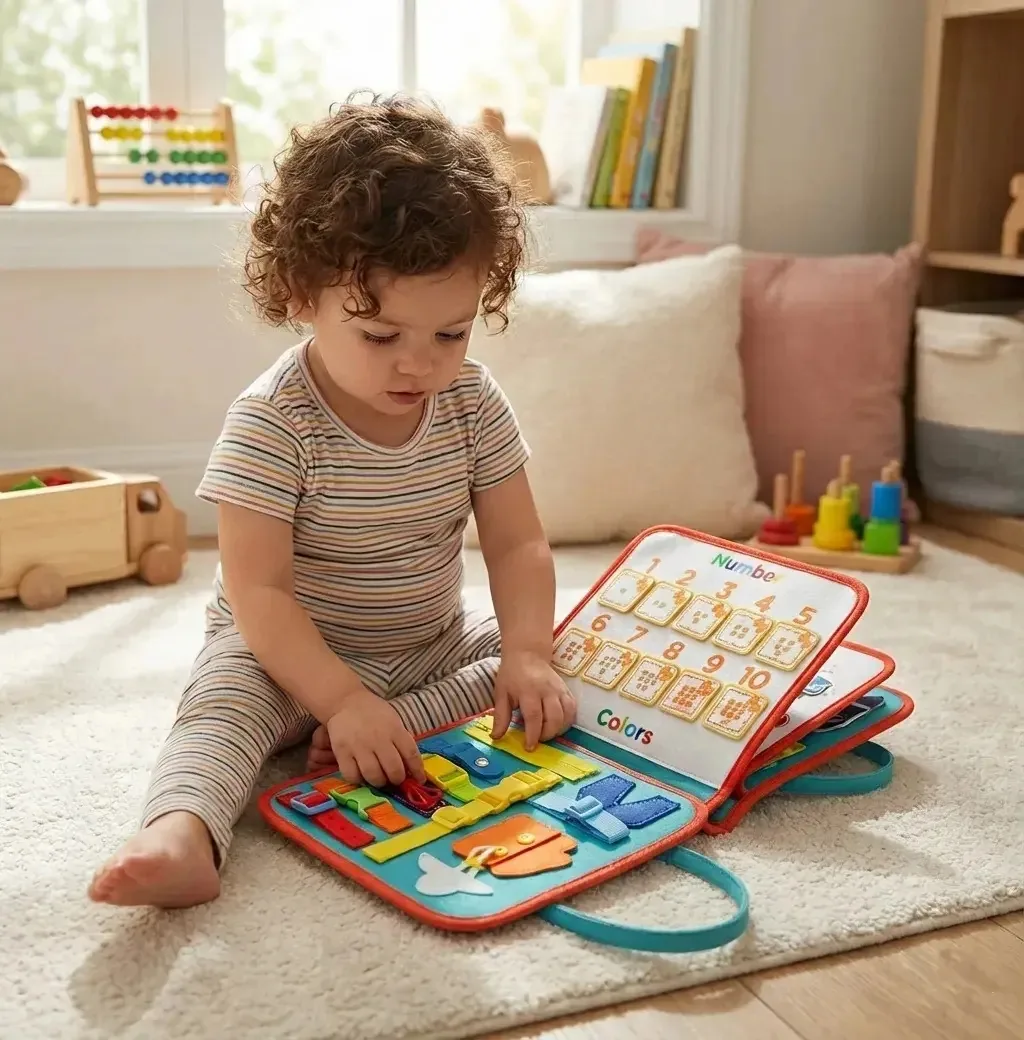 Livro de tecidos sensoriais Montessori para atividades de bebês