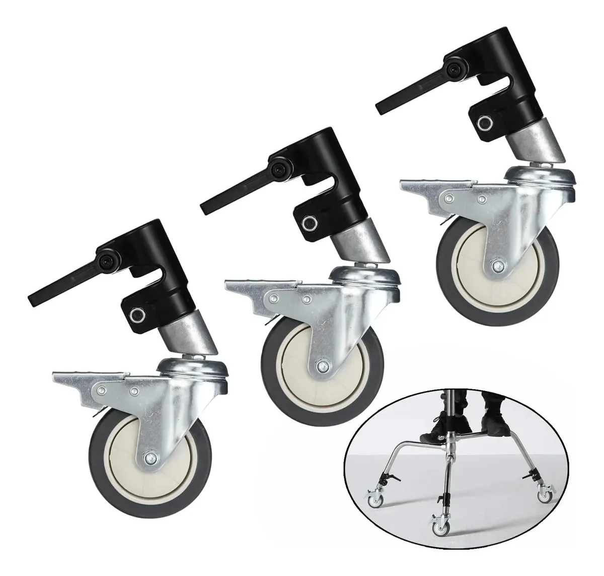 Rodízio 3x Rodas 25mm Stand Wheels 360 P/ Tripés E Estúdio