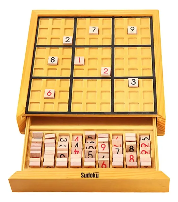 Jogo de tabuleiro Walory Sudoku com gaveta Jogo de quebra-cabeça Jogo de Sudoku Quebra-cabeça de matemática Brinquedos de mesa