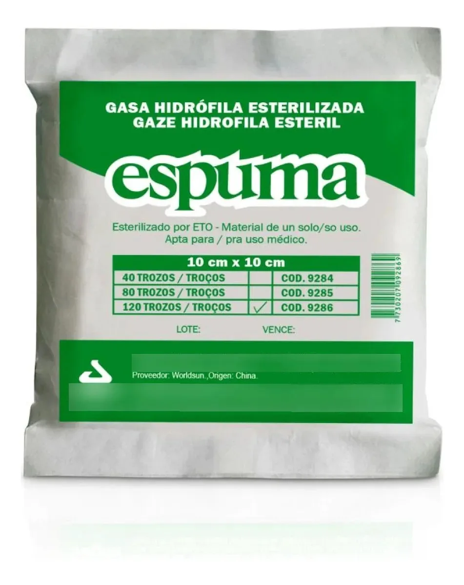 Gaze Esteril Espuma 120 Pedaços - 10x10 Branco