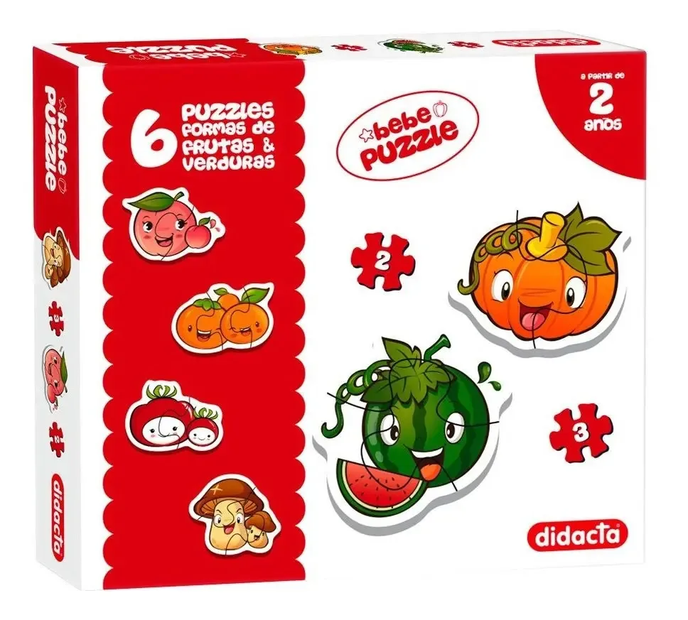 6 formas de quebra-cabeças e design didático de frutas e vegetais