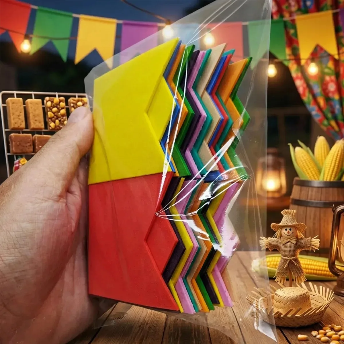 Bandeirinhas MCM ArtEva EVA Multicolor 100 Pçs Festa Junina 6,5x7,5cm