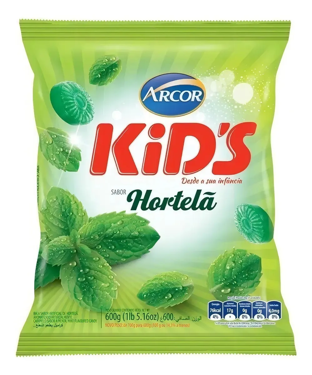 Bala Hortelã Kid's Pacote 400g