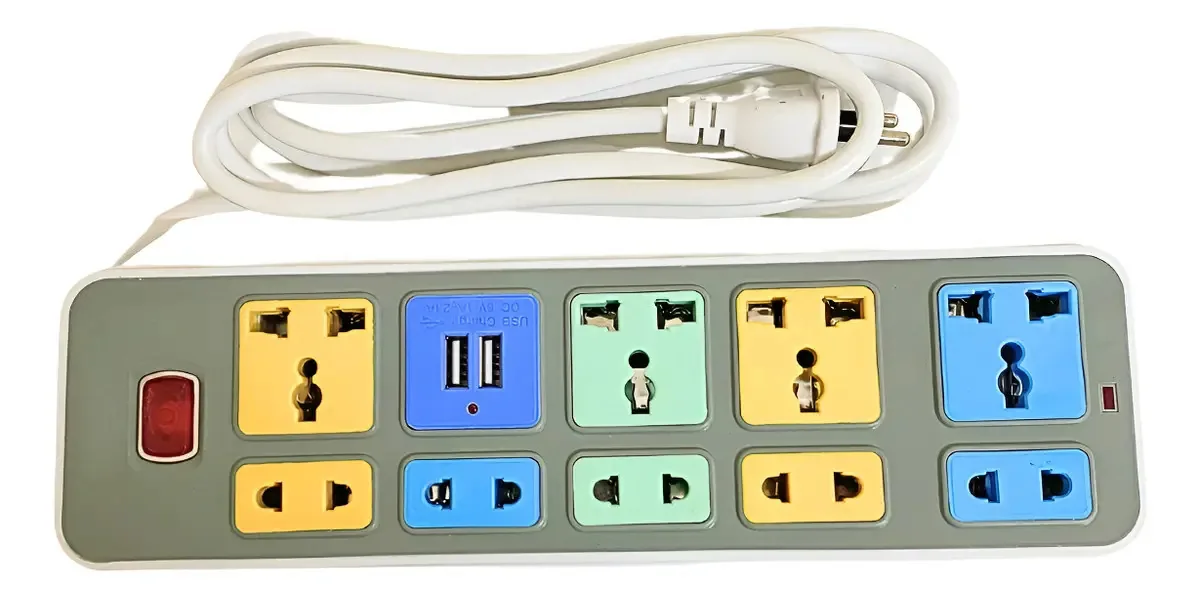 Extensão Elétrica 5 Tomadas Régua C/ Tomada Universal 2 Usb Cor Cinza